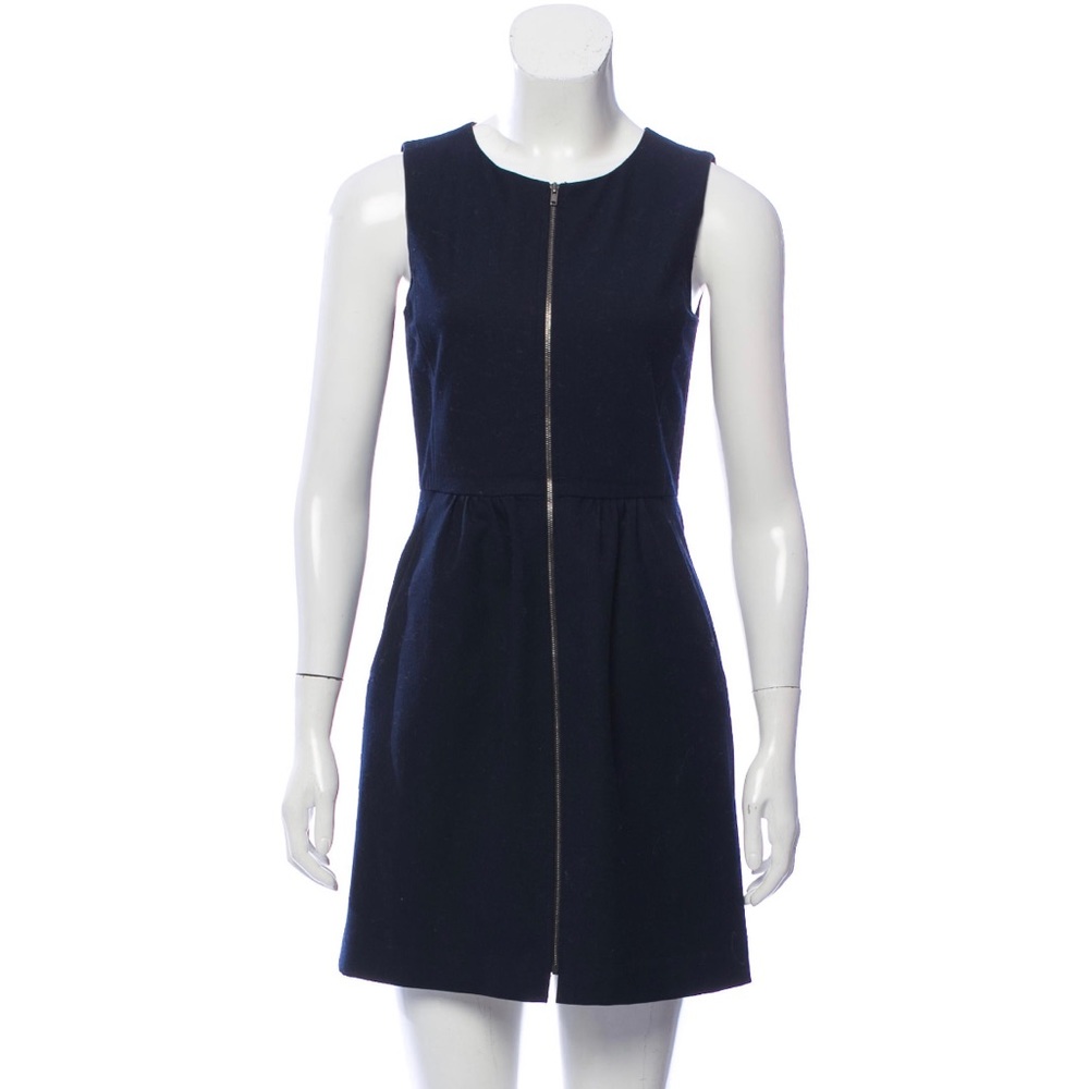 Theory Front Zip Wool Sheath Dress, Navy 0 EUC